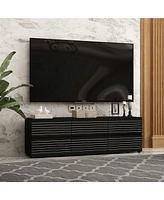 Tv stand with six drawers, media console with embossed texture, entertainment center in black wood