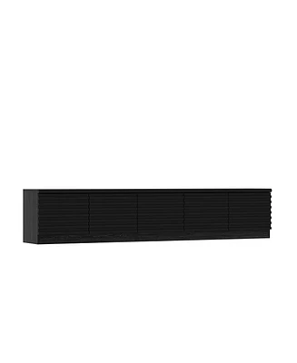 Tv stand with two doors and three drawers, multi-purpose media console, black wood entertainment center