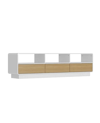 Tv stand with three compartments and three draws, wooden media consoles in white and wood colours, multi-purpose entertainment center