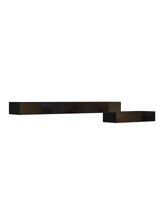 Wall-mounted Tv stand with five drawers, media console with two cabinets, entertainment center in black wood