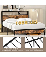 Full Bed Frame with Storage Headboard and Charging Station-Full Size