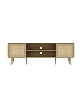 Tv stand with rattan door panels, media console with two doors and two compartments, entertainment center with legs
