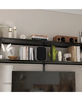 Black wooden Tv stand, entertainment center with steel stand, multi-purpose media console