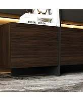 Four-door Tv stand, black wood entertainment center, media console with levers