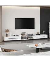 Retractable Tv stand with 4 drawers, media console metal handles and feet, splicable entertainment center