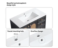 Casainc 36" Bathroom Vanity with Ceramic Sink, Rattan Storage Cabinet Two Doors and Drawer