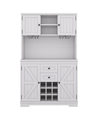 Coffee Bar Cabinet Kitchen with Storage, Farmhouse Wine Drawers shelves and cabinets, Buffet & Glass Racks for Dinin