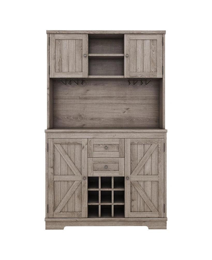 Coffee Bar Cabinet Kitchen with Storage, Farmhouse Wine Drawers shelves and cabinets, Buffet & Glass Racks for Dinin