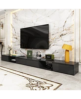 Tv stand with 4 drawers, Retractable black entertainment center, non-slip wooden media console