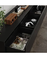 Wooden Tv stand with 3 drawers, wall-mountable media console, entertainment center with light strip