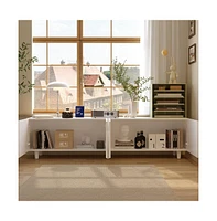 Tv stand with 4 cabinet doors, media console with six legs, white wooden entertainment center