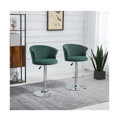 Set of 2 Adjustable Velvet Bar Stools, Swivel Counter Height Chairs with Footrest and Steel Base for Kitchen Island, Home Bar, and Dining Room-The Pop