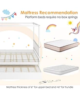 Full Size Canopy Bed with Trundle Wooden Platform Bed Frame Headboard