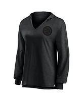 Fanatics Women's Pittsburgh Steelers Blackout Slub Hoodie V-Neck Long Sleeve T-Shirt