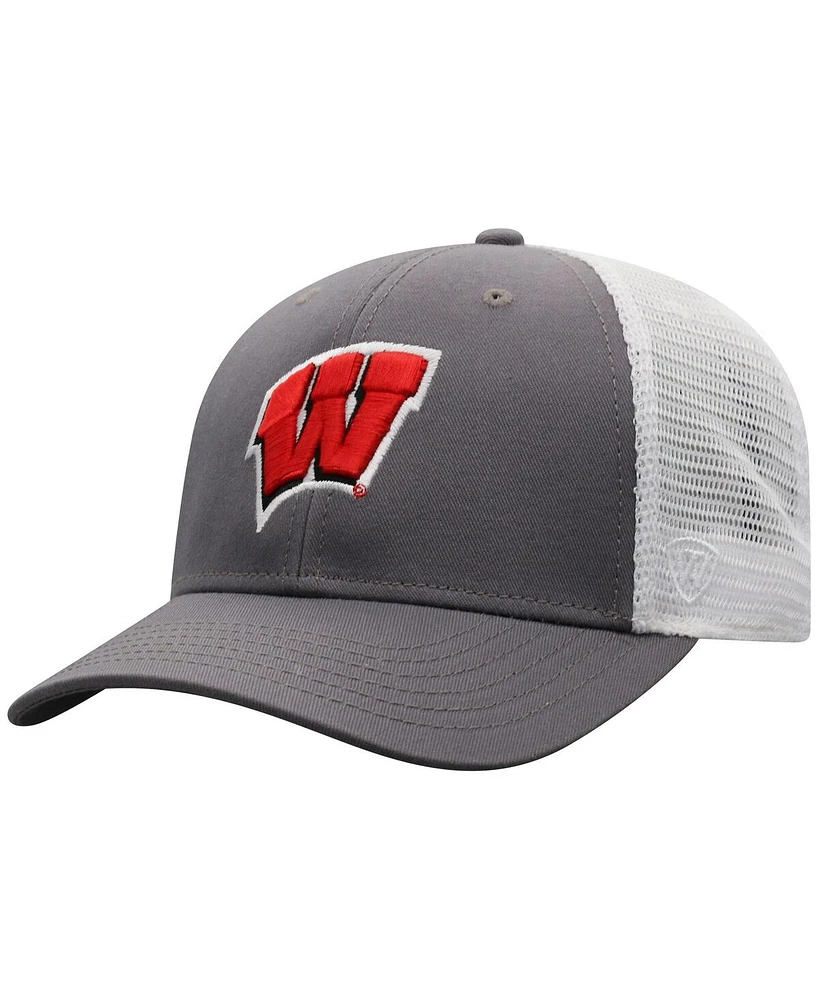 Top of the World Men's Gray/White Wisconsin Badgers Victory Baseline Trucker Adjustable Hat