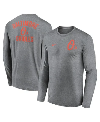 Nike Men's Heather Charcoal Baltimore Orioles 2-Hit Legend Performance Long Sleeve T-Shirt