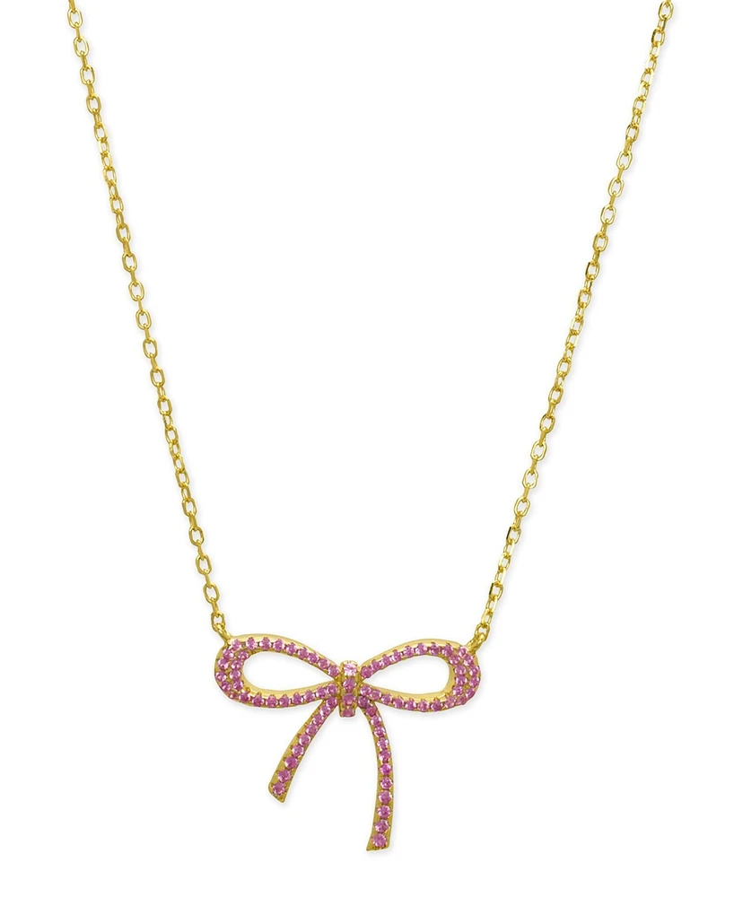 Lily Nily Girls Lab Ruby Bow Necklace in 18K Gold over Sterling Silver