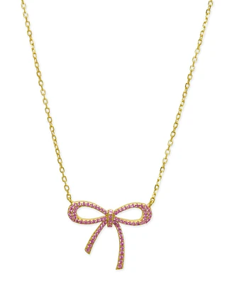 Lily Nily Girls Lab Ruby Bow Necklace in 18K Gold over Sterling Silver