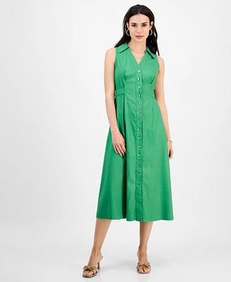 I.n.c. International Concepts Petite Belted Linen-Blend Sleeveless Shirtdress, Created for Macy's