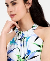 I.n.c. International Concepts Petite Printed Linen-Blend Halter-Neck Sleeveless Maxi Dress, Exclusively at Macy's