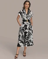 Donna Karan New York Women's Floral-Print Belted Midi Dress