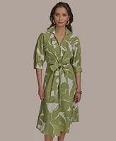 Donna Karan New York Women's Printed Tie-Front A-Line Linen Dress