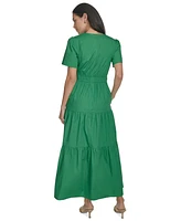 Jessica Howard Women's Cotton Tiered Split-Neck Maxi Dress