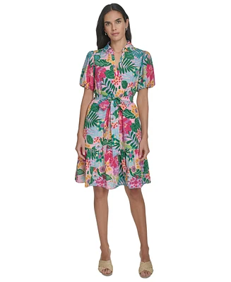 Jessica Howard Petite Printed Tie-Waist Fit & Flare Dress
