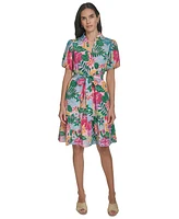 Jessica Howard Petite Printed Tie-Waist Fit & Flare Dress