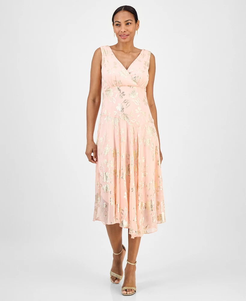 Connected Women's Metallic Chiffon Sleeveless Midi Dress