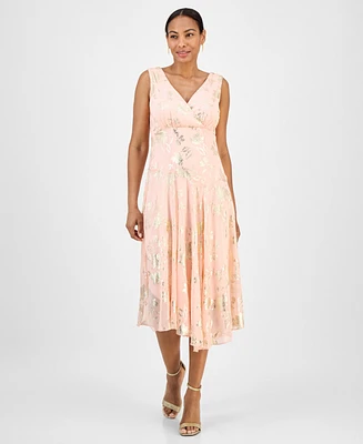 Connected Women's Metallic Chiffon Sleeveless Midi Dress