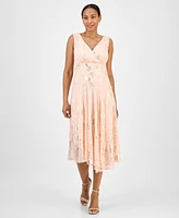 Connected Women's Metallic Chiffon Sleeveless Midi Dress