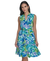 Jessica Howard Petite Printed Tie-Waist Tiered Dress