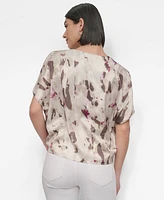 Dkny Women's V-Neck Tie-Front Scarf Twill Top