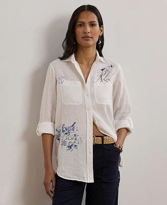 Lauren Ralph Women's Relaxed-Fit Print Roll-Tab Sleeve Shirt