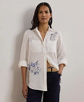 Lauren Ralph Women's Relaxed-Fit Print Roll-Tab Sleeve Shirt