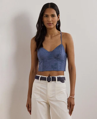 Lauren Ralph Women's Floral-Embroidered Voile Cropped Bustier