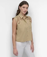 Dkny Women's Cotton Sleeveless Ladder-Trim Blouse