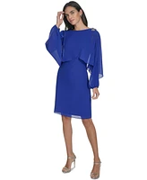 Jessica Howard Women's Long Sleeve Cape-Overlay Shift Dress