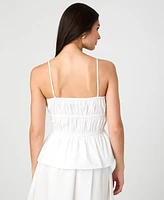 French Connection Women's Cotton Poplin Strappy Peplum Top