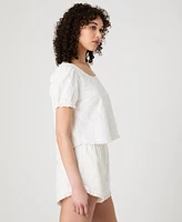French Connection Women's Eyelet Puff-Sleeve Top
