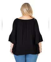 24seven Comfort Apparel Plus Bell Sleeve Loose Fit Tunic Top