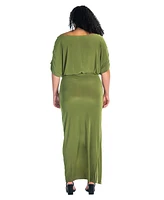 24seven Comfort Apparel Plus Boat Neck Batwing Sleeve Slit Maxi Dress
