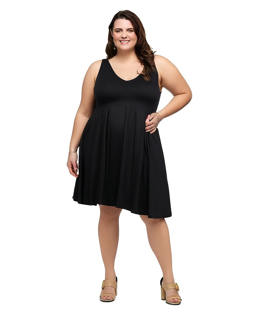 24seven Comfort Apparel Plus Sleeveless Midi Fit and Flare Pocket Dress
