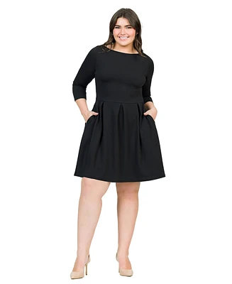 24seven Comfort Apparel Plus Perfect Fit and Flare Pocket Dress