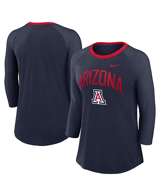 Nike Women's Navy Arizona Wildcats 3/4-Sleeve Raglan Tri-Blend Top