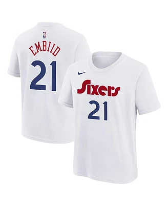 Nike Big Boys and Girls Joel Embiid White Philadelphia 76ers 2024/25 City Edition Name Number T-Shirt