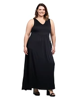 24seven Comfort Apparel Plus Maxi Sleeveless Dress with Pockets