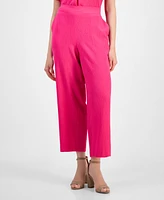 Ak Anne Klein Petite Textured Pull-On Mid-Rise Wide-Leg Pants