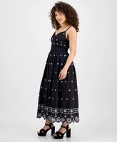 Tinsel Petite V-Neck Sleeveless Black Eyelet Maxi Dress